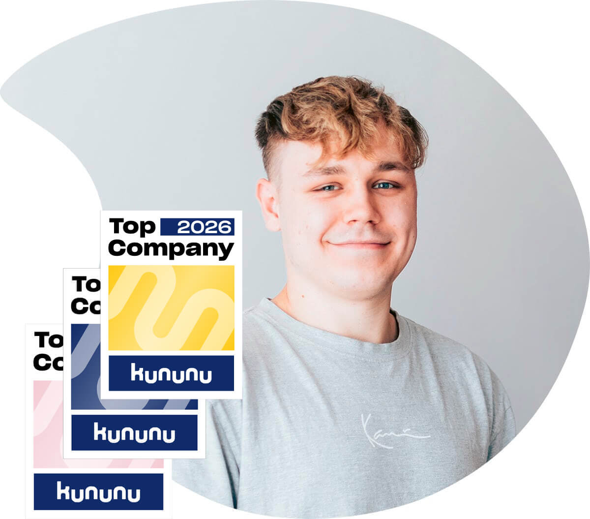 Auszubildender Jeremy ist Auszubildender und freut sich über das Top Company Siegel